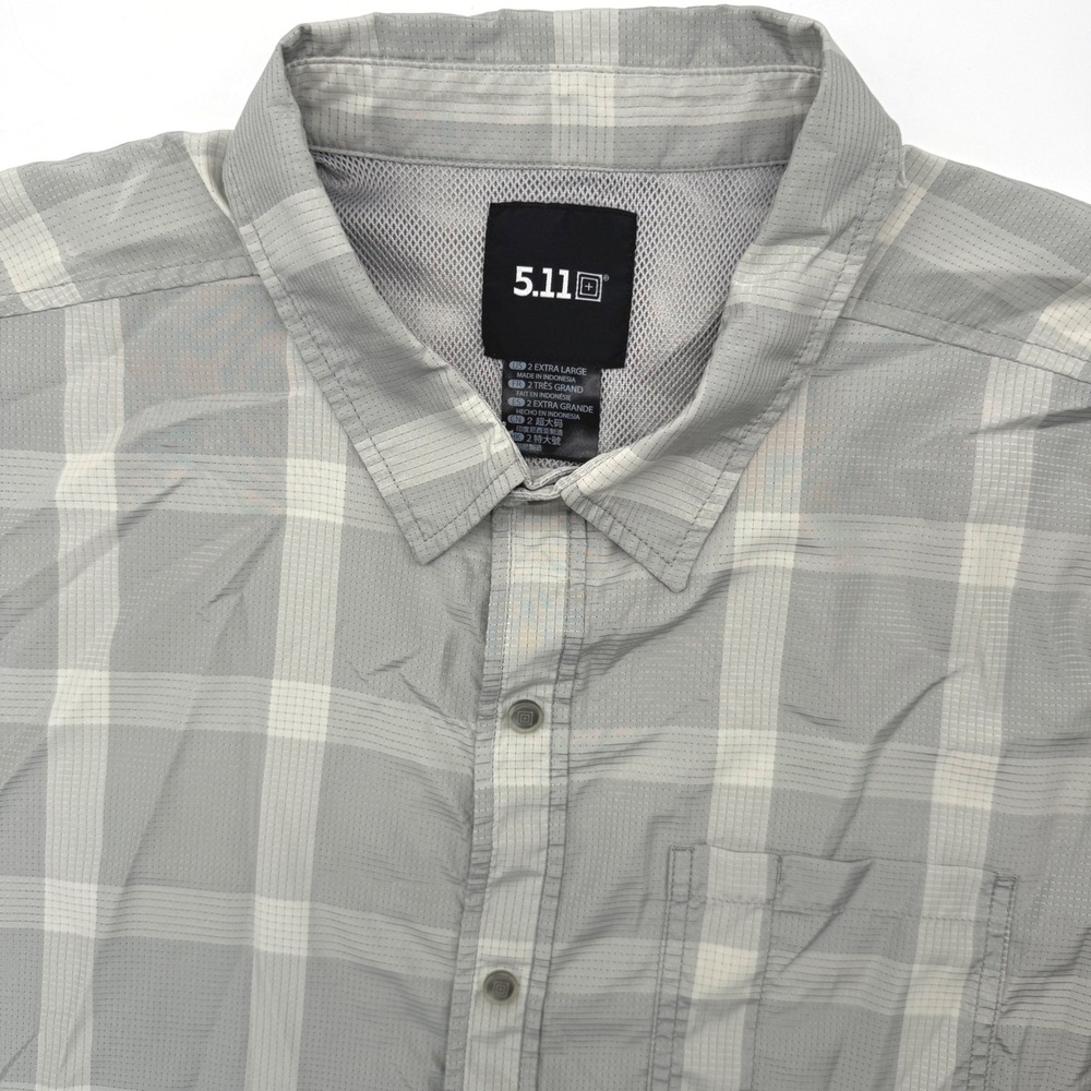 5.11 Tactical Shirt Mens 2XL Grey Plaid Short Sleeve Ripstop Button Up